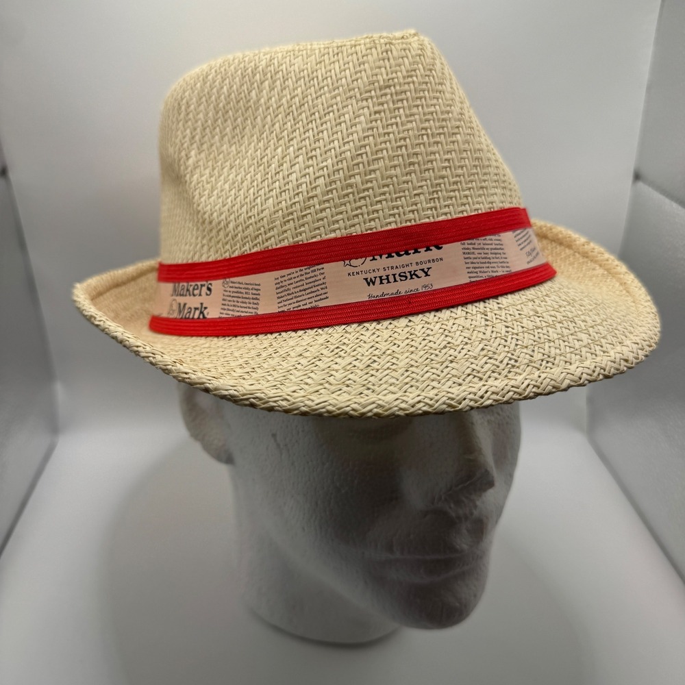 Maker's Mark One Size Fedora Hat Unisex Tan Red Bourbon Whisky Straw Hat